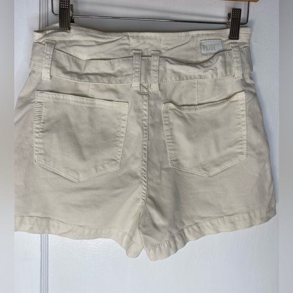 PAIGE Anessa Belted Pleated High Waist Paper Bag Cream Shorts - Picture 6 of 6